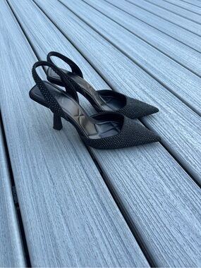 Zara Black Pointed Slingback Heels with Stud Embellishment